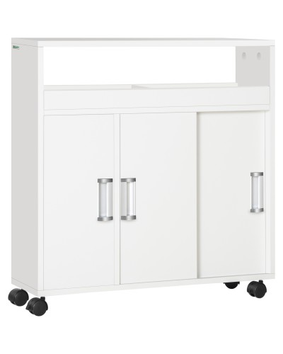 Bathroom Cabinet with Sliding Doors, Adjustable Shelf, and 4 Wheels in Chipboard and Aluminum Alloy, 70x20x71cm