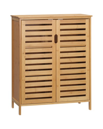 Modern 2-Door Bathroom Cabinet with 2 Ventilated Bamboo Shelves, 68x32x86 cm, Wood Color
