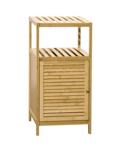  Mobiletto Bagno in Bambù a Doghe con Armadietto a un'Anta, 33x36.5x67cm, Colore Legno Naturale