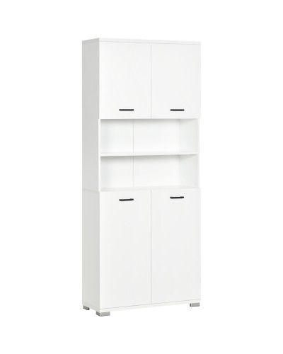 White Chipboard Bathroom Cabinet with 2 Door Cabinets and 2 Open Shelves, 80x33.5x190 cm
