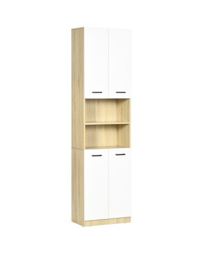 White Chipboard Bathroom Tall Cabinet with 2 Doors, 2 Open Shelves, 53x33.5x195.7 cm