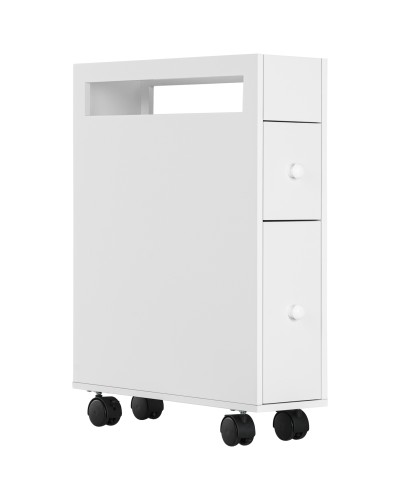  Mobiletto Salvaspazio Bagno con 4 Ruote, 2 Cassetti e Ripiano aperto, 16x49.5x66cm, Bianco
