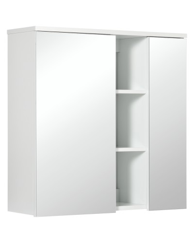  Armadietto Specchiera Bagno 2 Ante con Ripiani Aperti e Mensole Regolabili, 60x20x61cm, Bianco