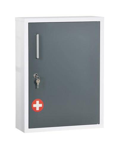 Steel Medicine Cabinet with 3 Shelves and Key Lock, 40x15x53.5cm, White and Gray