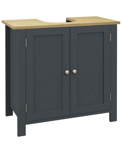 Chipboard and MDF Under Sink Bathroom Cabinet with 2 Doors and Adjustable Inner Shelf, 60x30x60 cm, Grey