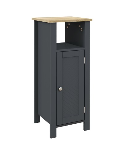 Space-Saving Bathroom Cabinet with Cupboard and Open Wooden Shelf, 32x30x80cm, Grey