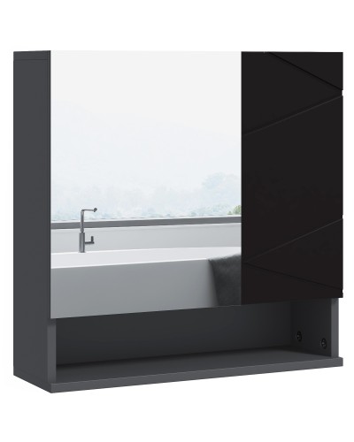  Armadietto con Specchiera Bagno a 2 Ante e Mensole Regolabili in Legno, 55x17x55cm, Nero