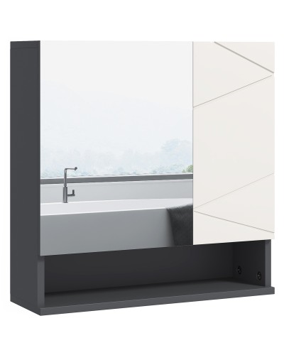 Bathroom Mirror Cabinet with 2 Doors and Adjustable Wooden Shelves, 55x17x55cm, Grey