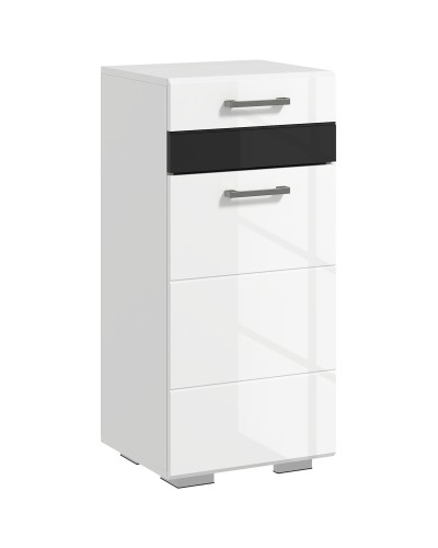  Mobiletto Bagno in MDF con Cassetto e Armadietto con Ripiano Interno Regolabile, 37x32.5x79 cm, Bianco