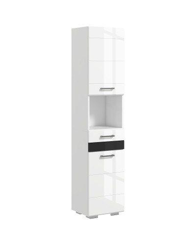 MDF Bathroom Column with Open Shelf, Drawer, and Closed Cabinet, 37x32.5x170 cm, White