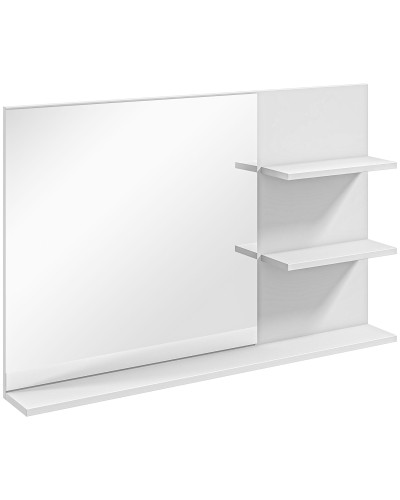 Wall Mounted Bathroom Mirror with 2 Side Shelves and Bottom Shelf, MDF and Glass, 75x10x48 cm, White