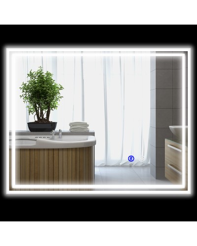 LED Bathroom Mirror 3-Level Rectangular, Anti-Fog, Touch Switch, 90x70cm