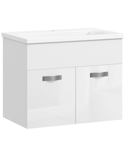 Wall-Hung Bathroom Vanity with Sink, 2-Door Cabinet with Soft-Close Hinges, 61x40x50cm, Glossy White