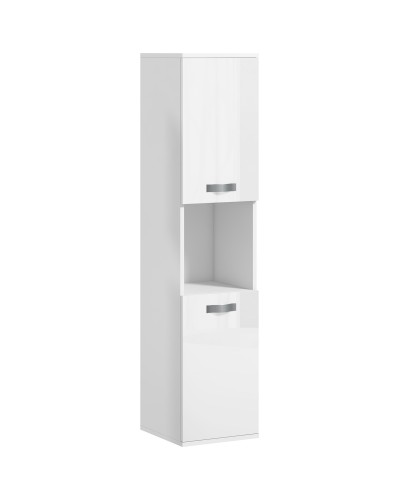 Wall-Mounted Wooden Bathroom Vanity with 2 Cabinets, 2 Shelves, and Open Shelf, 30x30x131.5 cm, White