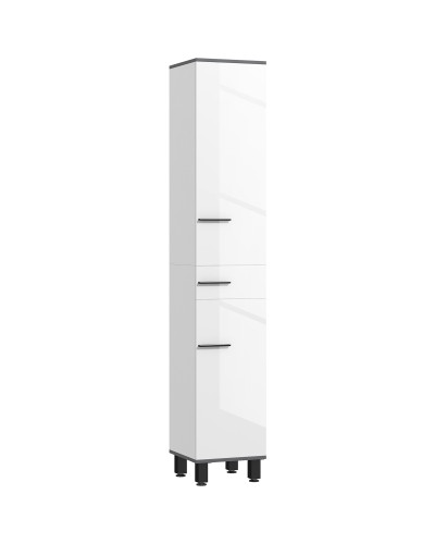 Bathroom Tall Cabinet with 2 Shelved Compartments Adjustable Shelves and Drawer, 34x32x190 cm, White