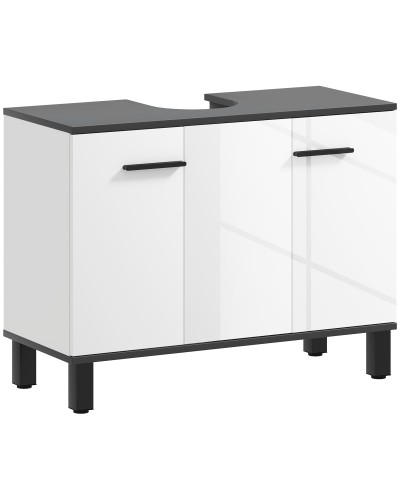  Mobile Sottolavabo Bagno con Armadietto 2 Ante e Ripiano Regolabile, 80x34x60 cm, Bianco Lucido