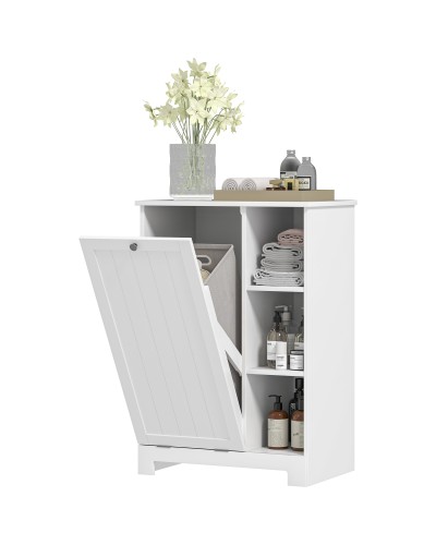  Mobile Bagno Portabiancheria con Cesto Rimovibile e Ripiani Regolabili, 60x38x86 cm, Bianco