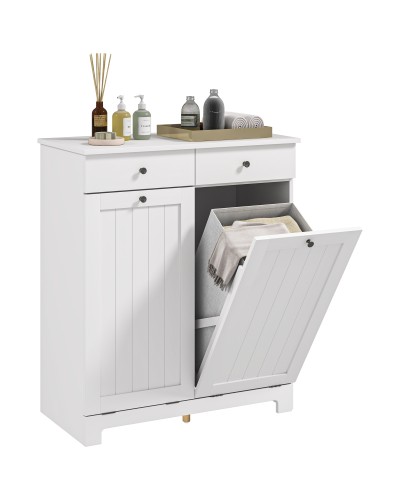 Bathroom Cabinet with 2 Removable Laundry Baskets, 2 Drawers and 2 Drop-Down Doors, 78x38x90 cm, White