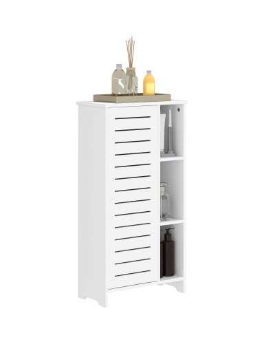 White Wooden Bathroom Floor Cabinet with 3-Tier Closed Storage and 3 Open Shelves, 48x24x96.5 cm