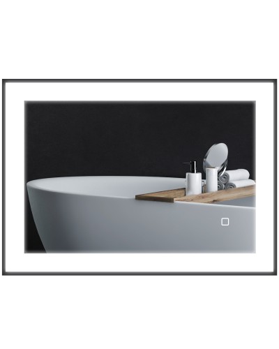 LED Illuminated Bathroom Mirror with Adjustable Color & Temperature, Aluminum Frame, 70x3x50 cm, Black