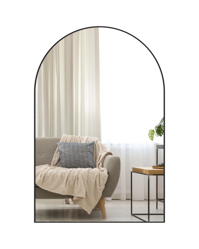 Aluminum Alloy & Glass Arch Bathroom Mirror 60x90cm, Black, for Bedroom & Living Room