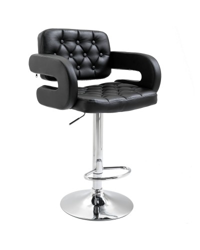 High Bar Stool with Backrest and Armrests, Swivel Adjustable Height Footrest, Black Faux Leather