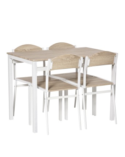 5-Piece Dining Set with 1 Rectangular Table and 4 Chairs, Metal and MDF, Grey and White