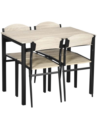 Rectangular Dining Set with Steel and MDF Table and 4 Chairs, Black and Oak