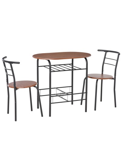 Modern Dining Table Set with 2 Chairs, 3-Piece Space Saving Kitchen, Balcony, Restaurant or Bar Furniture, Brown