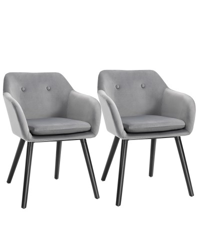Set of 2 Velvet Upholstered Dining Chairs with Armrests, 54x56x74cm, Grey