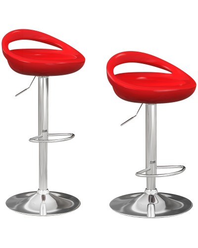 Set of 2 Red Swivel Bar Stools with Footrest, Adjustable Height Steel Base and ABS Seat