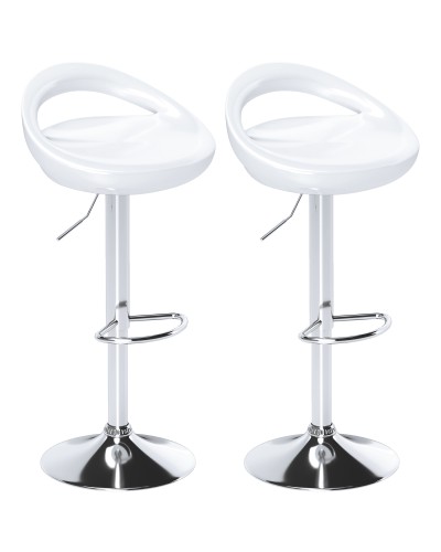 Set of 2 Swivel Bar Stools with Footrest, Adjustable Height Steel Base ABS Seat, White