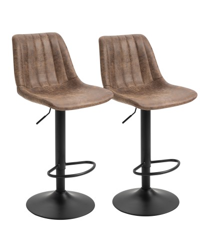 Set of 2 Bar Stools with Backrest, Footrest and Adjustable Height Industrial Style, Brown