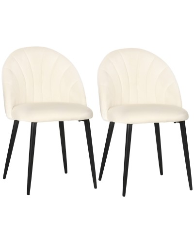  Set 2 Sedie da Salotto e Sala da Pranzo Imbottite, in Metallo e Tessuto Effetto Velluto Beige, 52x54x79 cm