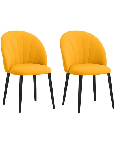  Set 2 Sedie da Pranzo Design Nordico in Metallo e Tessuto Effetto Velluto Giallo e Nero, 52x54x79 cm