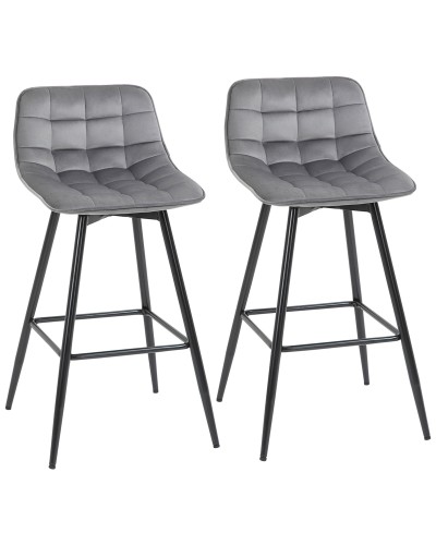 Set of 2 Nordic Style Velvet Effect Bar Stools with Backrest and Footrest