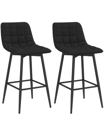  Set 2 Sgabelli da Cucina Stile Nordico in Tessuto Effetto Velluto e Metallo, 45x47x84 cm, Nero