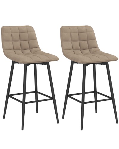 Set of 2 Nordic Style Kitchen Stools in Velvet Effect Fabric and Metal, 45x47x84 cm, Brown