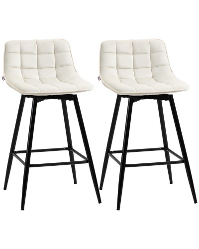 Set of 2 Nordic Style Bar Stools with Backrest and Footrest in Metal and Velvet, Cream Color, 45x47x84 cm