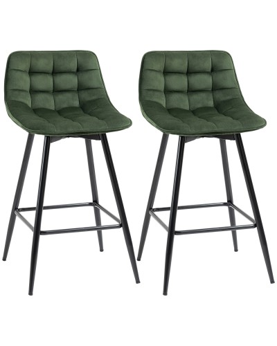  Set 2 Sgabelli da Bar con Schienale e Poggiapiedi Stile Nordico in Metallo e Velluto, Verde, 45x47x84cm