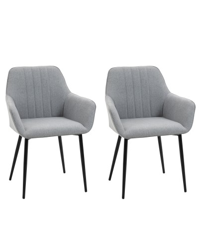 Set of 2 Upholstered Dining Chairs with Linen Fabric and Backrest, Iron Legs, Scandinavian Style, 59.5x56.5x81 cm, Grey