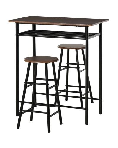 High Top Table with 2 Stools for Kitchen, Living Room, Bar, Steel Frame with Footrest and Shelf
