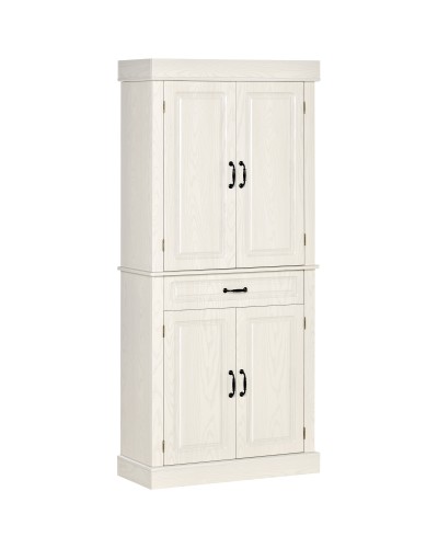  Credenza Cucina con 2 Armadietti e Cassetto in Stile Coloniale, 80x35x180cm Bianco