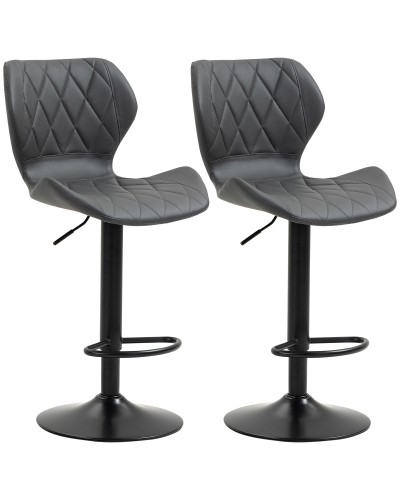 Set of 2 Faux Leather Bar Stools Adjustable Height Swivel Kitchen Counter Stools with Backrest and Footrest, 44x5