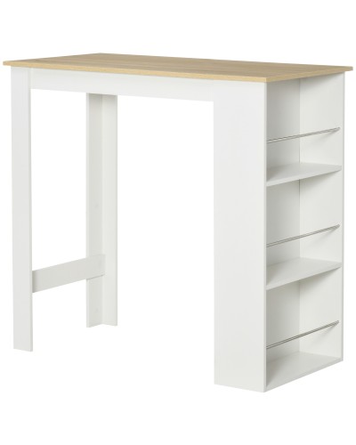 Bar Table with 3 Shelves and Protective Rails, Steel and Chipboard, 112x57x106 cm, White