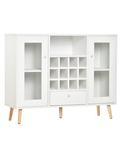 Modern Kitchen Sideboard with 12-Bottle Wine Rack, Drawer and Wooden Cabinets 100x33x80cm White