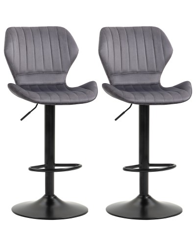 Set of 2 Adjustable Height Bar Stools with Ergonomic Seat and Footrest, Velvet Effect and Metal Tall Stools, 47