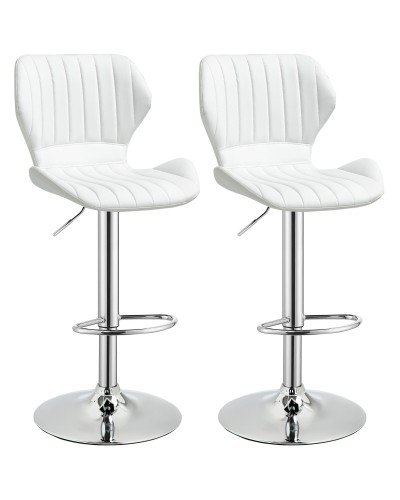  Set 2 Sgabelli da Bar Ergonomici ad Altezza Regolabile con Poggiapiedi, 47x51.5x92-114 cm, Bianco