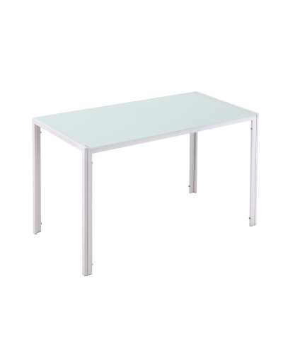 Rectangular 4-Person Kitchen & Living Room Table, Modern Metal & Tempered Glass Table, 120x60x75 cm, White