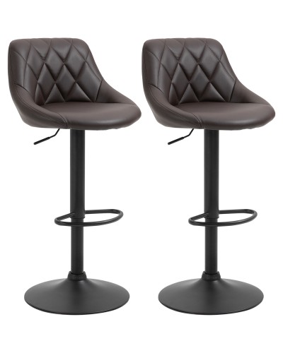 Set of 2 Bar Stools, Adjustable Height with Metal Base and Faux Leather Seat, Modern Stools with Backrest and Footrest